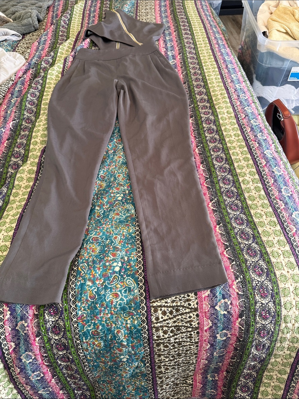 House of CB Wide-Leg Jumpsuit Pants in Taupe